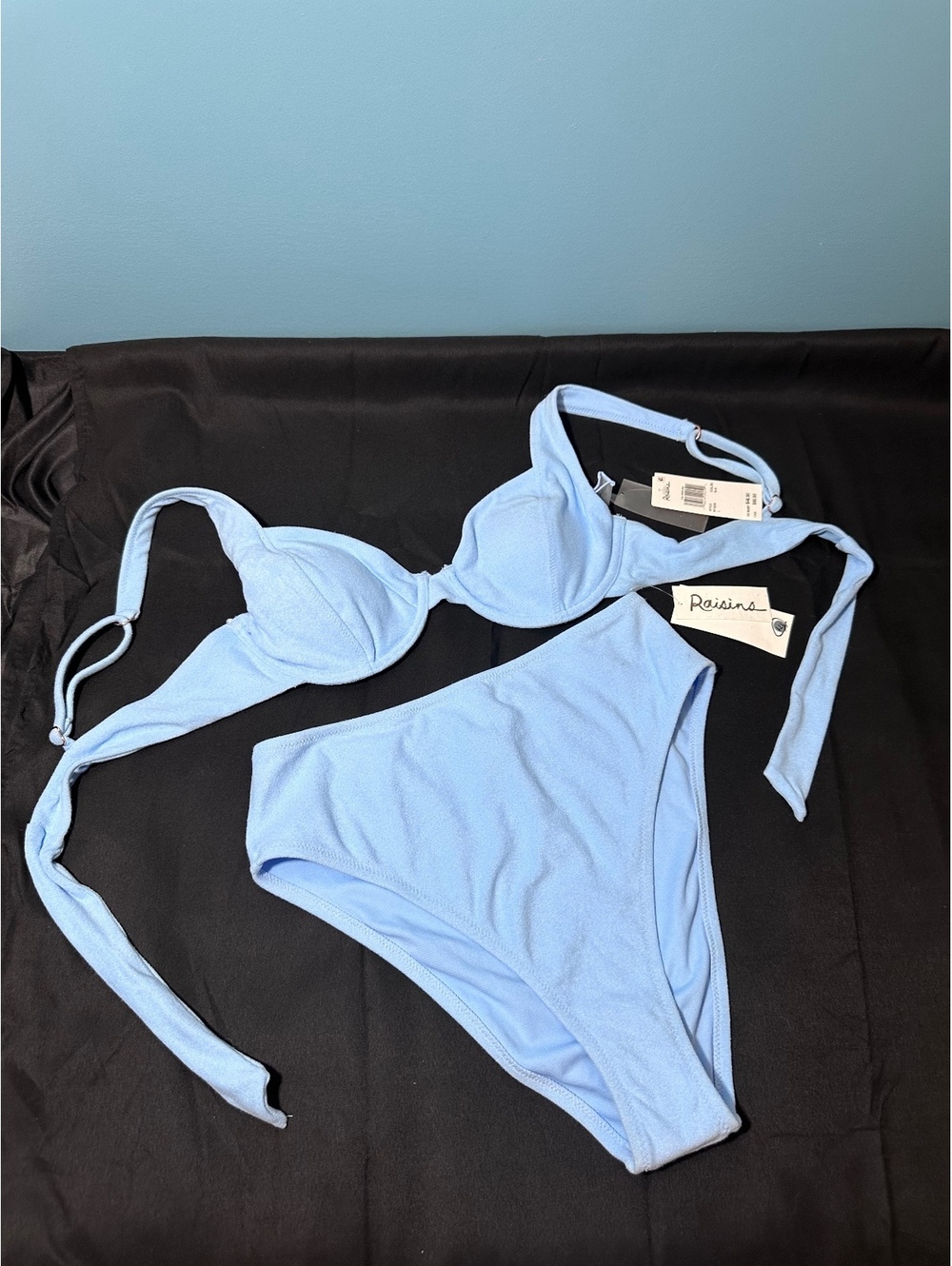 Raisins Light Blue Full Moon Bra and Indo Pant Bikini Set, Size Large